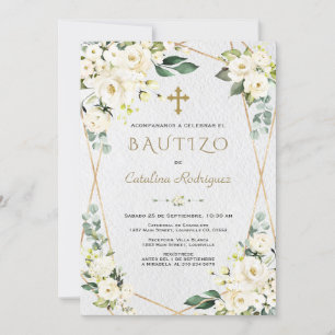 Invitation Ivory White Floral Espagnol Invitacion De Bautizo