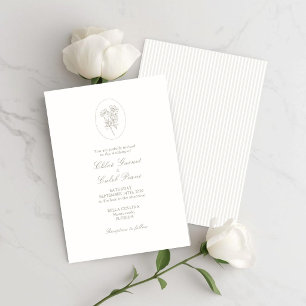 Invitation Ivory White & Sand Mariage floral à rayures