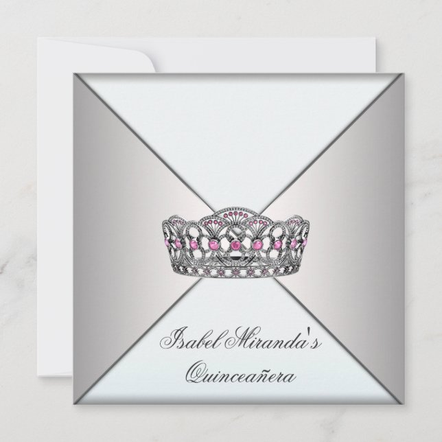 Invitation Ivory White Tiara Classy Quinceanera Sweet 15 Part (Devant)
