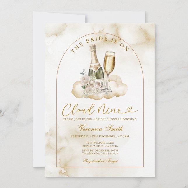 Invitation Ivory Wine The Bride is Cloud Nine Bridal Shower (Devant)