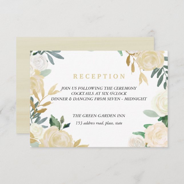 Invitation Ivory Wreath Wedding Détails Réception Détails Ros (Devant / Derrière)