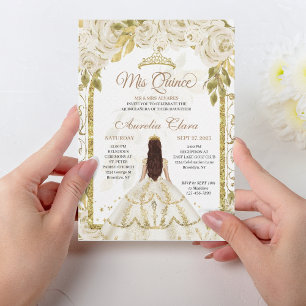 Invitation Ivy Blanc Floral Princesse Or Arc Quinceanera