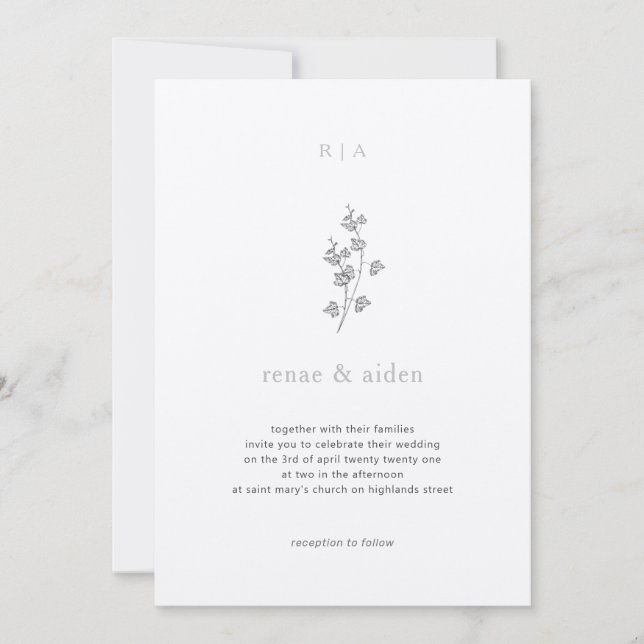 Invitation Ivy Wedding invite, mariage noir et blanc (Devant)