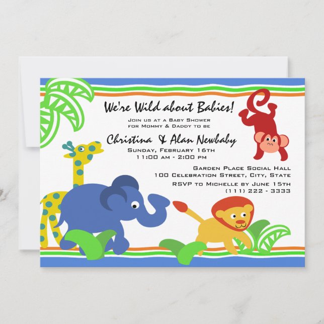 Invitation J est pour le Baby shower Jungle (Devant)
