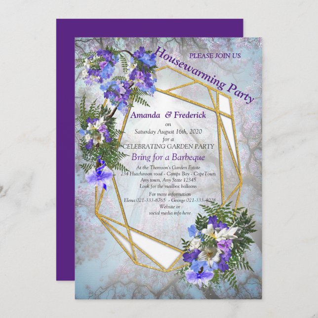 Invitation Jacaranda Blooms & Lily Bouquet Party (Devant / Derrière)