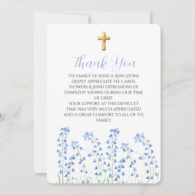 Invitation Jacinthe des bois Fleur bleue Croix funéraire Merc (Devant)