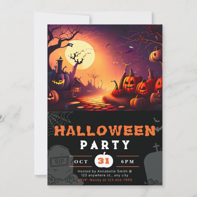 Invitation Jack-O' Lantern effrayant pleine lune Halloween (Devant)