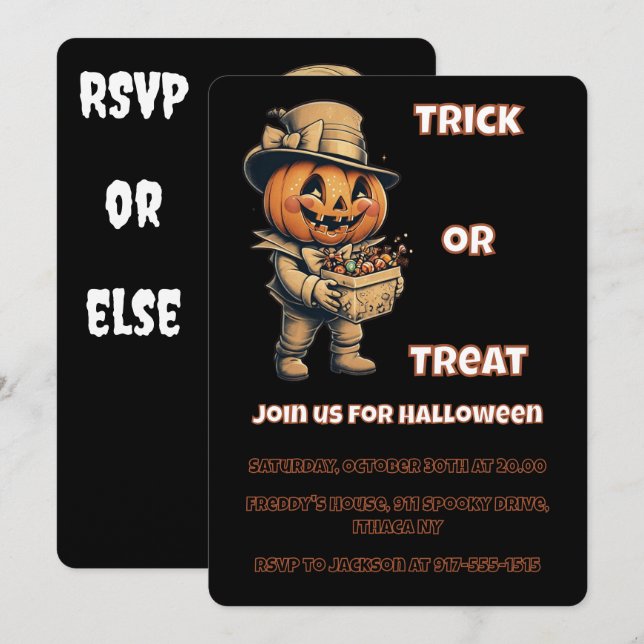 Invitation Jack-o'-lantern Halloween (Devant / Derrière)