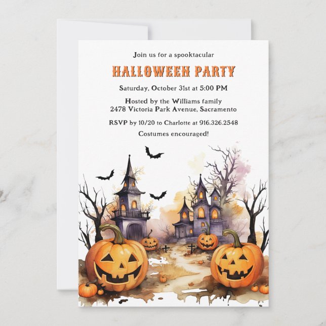 Invitation Jack O’Lanterns Bats Sorcière Halloween Party (Devant)