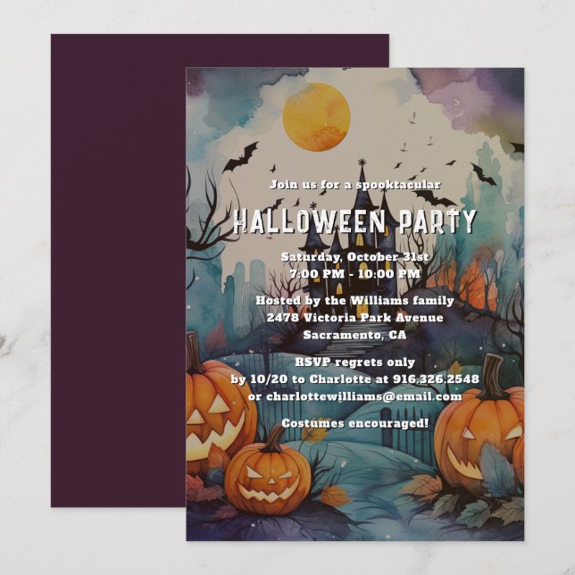 Invitation Jack O’Lanterns Haunted Mansion Halloween Party (Devant / Derrière)
