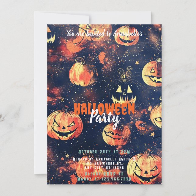 Invitation Jack-O' Lanterns Starry Night Halloween Party (Devant)