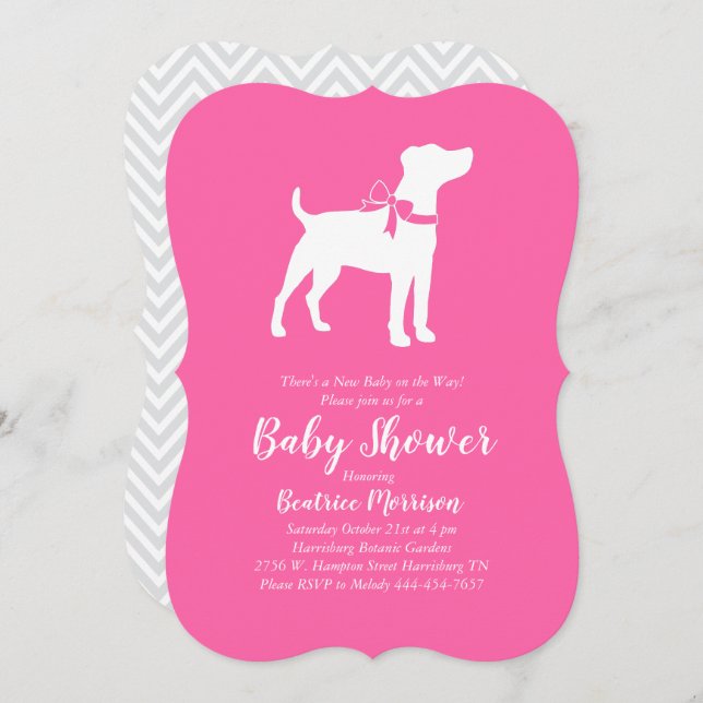 Invitation Jack Russell Terrier Chien Baby shower Rose fille (Devant / Derrière)