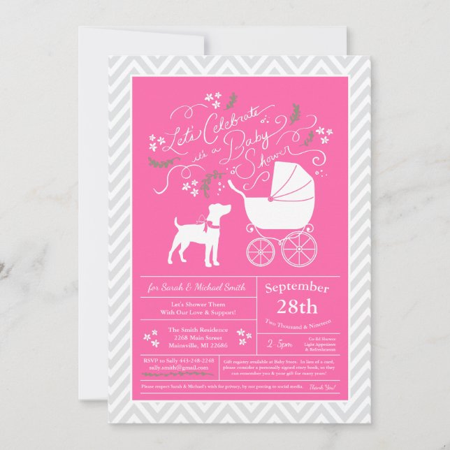 Invitation Jack Russell Terrier Chien Baby shower Rose Girl (Devant)