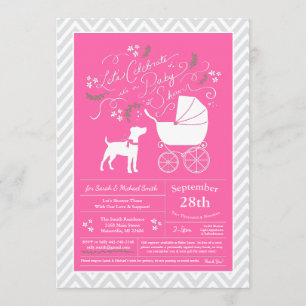 Invitation Jack Russell Terrier Chien Baby shower Rose Girl