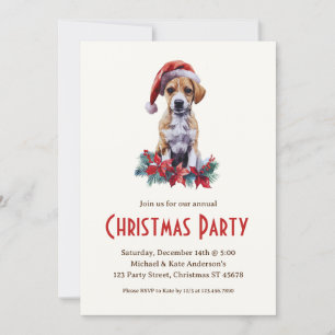 Invitation Jack Russell Terrier Chien Santa Hat Noël Party