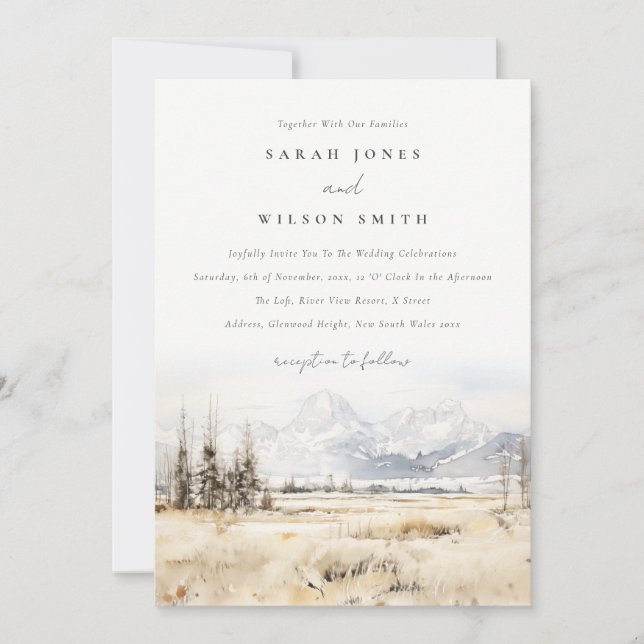 Invitation Jackson Hole Wyoming Watercolor Landscape Wedding (Devant)