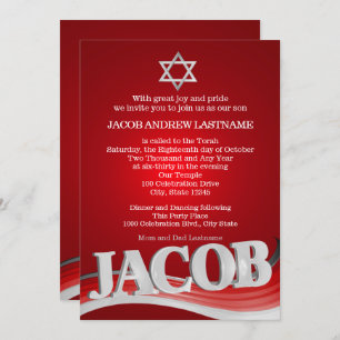 Invitation Jacob Steel Wave Red Bar Mitzvah