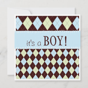 Invitation Jacquard Bleu Bébé doux C'est un Baby shower Garço