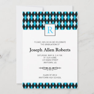 Invitation Jacquard bleu et noir Motif fête de graduation