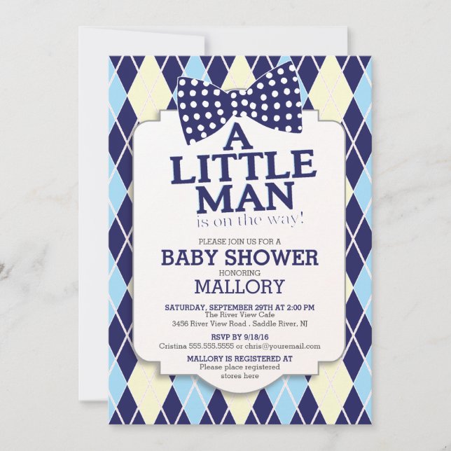 Invitation Jacquard de Cravate Preppy Bow Baby shower Little  (Devant)