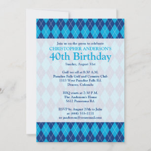 Invitation Jacquard Plaid Marine Blue Golf 40e anniversaire