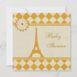 Invitation Jacquard Tour Eiffel Baby shower jaune