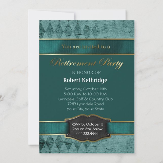 Invitation Jacquard turquoise Classic Retraite Party Invitati (Devant)