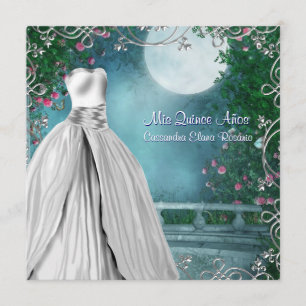 Invitation Jade Green Turquoise bleu rose roses Quinceanera