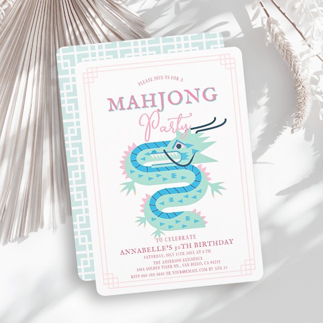 Invitation Jade GreenDragon Rose Chinoiserie Mahjong Annivers (Créateur téléchargé)