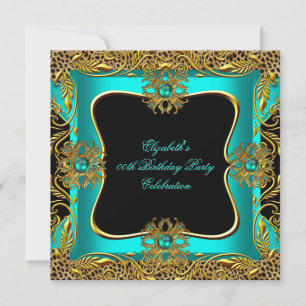 Invitation Jade Léopard Turquoise Or Noir Fête d'anniversaire