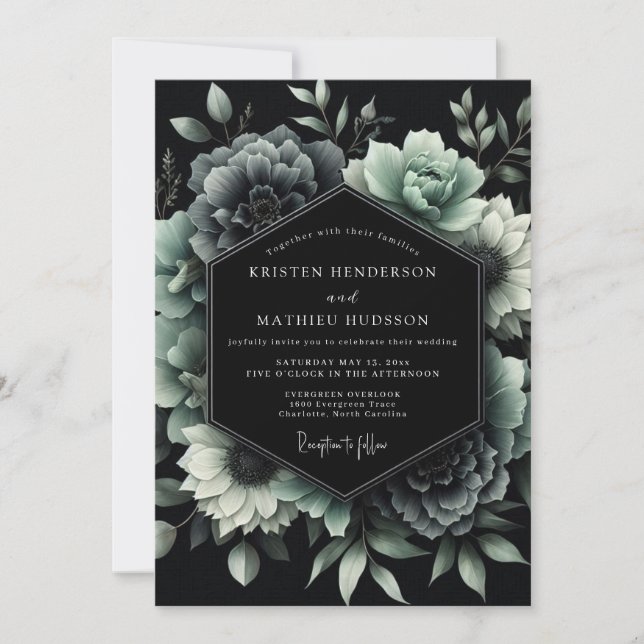 Invitation Jade Noir Botanical Wedding (Devant)