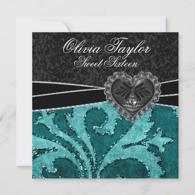 Invitation Jade Noir Paillettes Vertes Anniversaire Douze Ans (Devant)