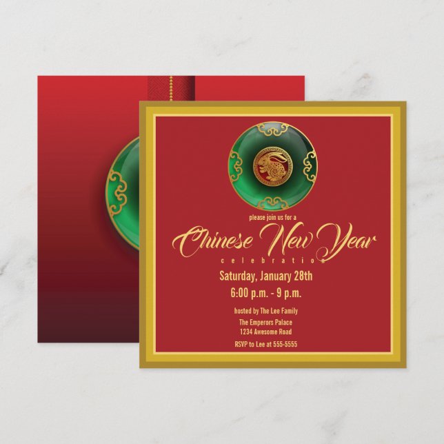 Invitation Jade Nouvel An chinois de l'invitation lapin (Devant / Derrière)