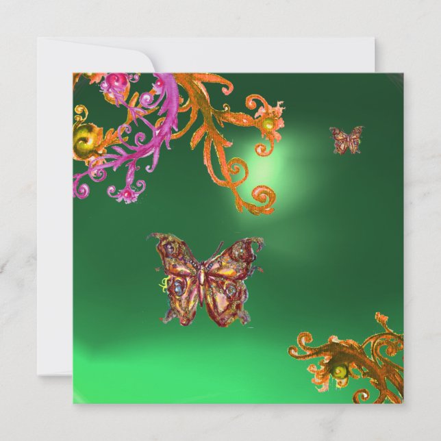 Invitation JADE PAPILLON VERT, rose vif jaune marron (Devant)