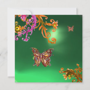Invitation JADE PAPILLON VERT, rose vif jaune marron