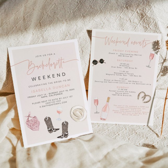 Invitation JADE Wine Cowgirl Pays Bachelorette Itinéraire (Créateur téléchargé)