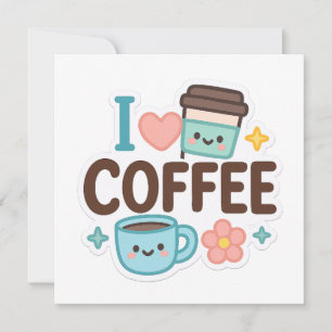Invitation J'adore le café Mignon Kawaii Autocollant – Café A