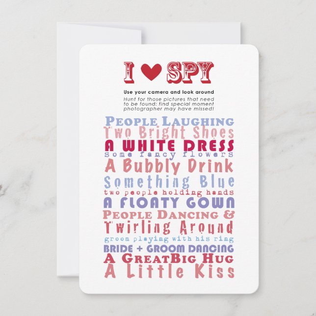 Invitation J'adore le jeu de chasse aux photos d'espionnage (Devant)