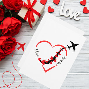 Invitation J'adore Mon Cœur de pilote et Avion, Anniversaire,