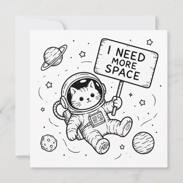 Invitation J'ai Besoin De Plus D'espace Drôle Chat Astronaute (Devant)
