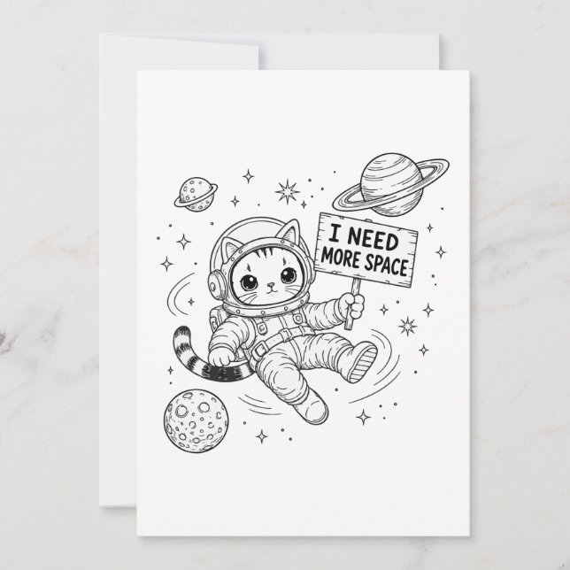 Invitation J'ai Besoin De Plus D'espace Drôle Chat Astronaute (Devant)