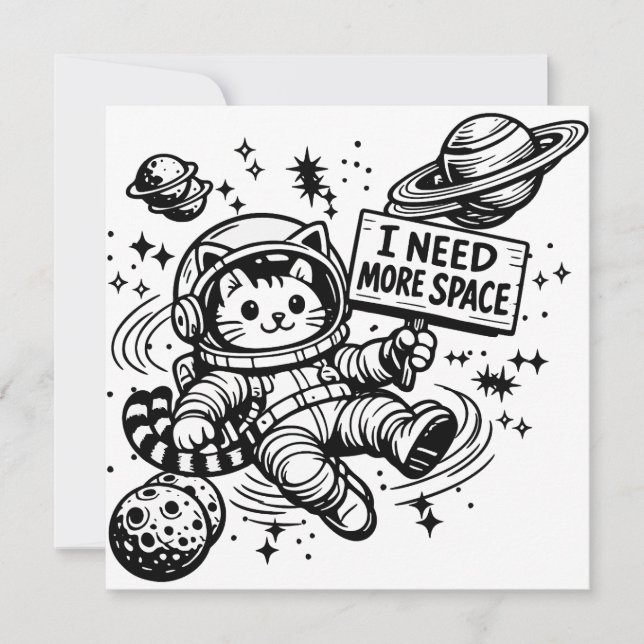 Invitation J'ai Besoin De Plus D'espace Drôle Chat Astronaute (Devant)