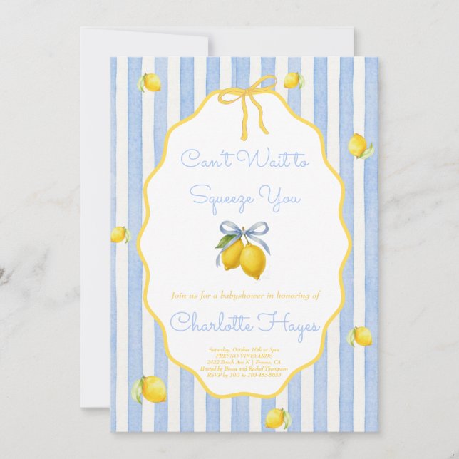 Invitation J'ai hâte de vous presser Bébé Shower Fête au citr (Devant)