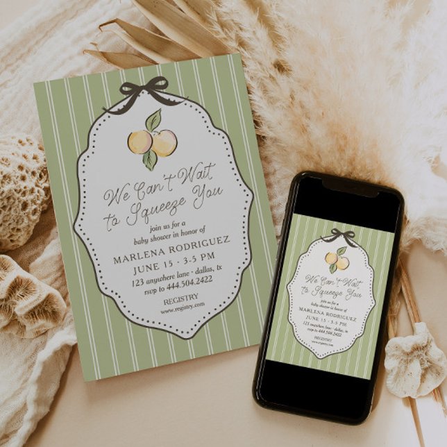 Invitation J'ai hâte de vous presser Fête de Bébé Citron Vert (Créateur téléchargé)