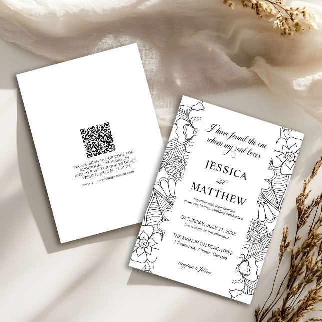 Invitation J'ai Trouvé Celui aux Fleurs Noir et Blanc (Créateur téléchargé)