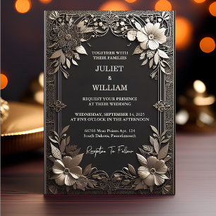 Invitation J'ai Vintage Lace Floral Gold Foil Mariage Embossé