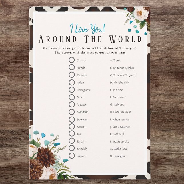 Invitation J'aime autour du monde Boho Bridal douche jeu (I love around the world Boho Bridal shower game)