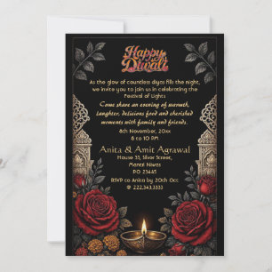 Invitation Jaipur Jharokha Deepak Roses de Diwali cramoisi ar