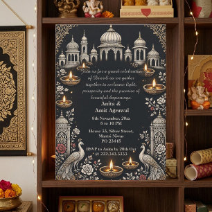 Invitation Jaipur Mahal Jharokha Diwali Tons Argentés de Bijo