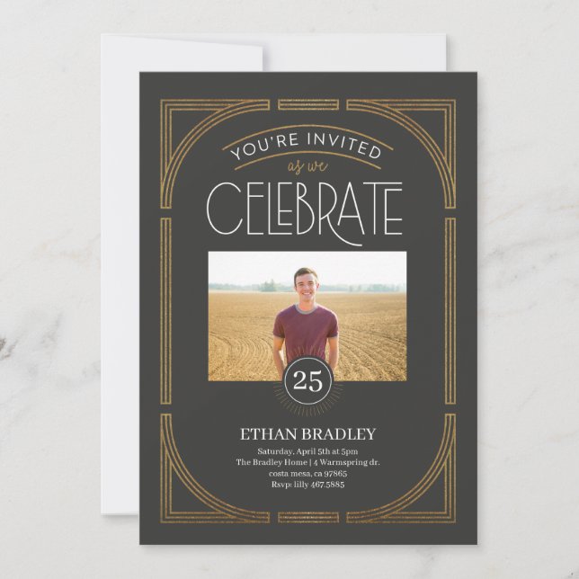 Invitation Jalon Art déco (faux or) (Devant)